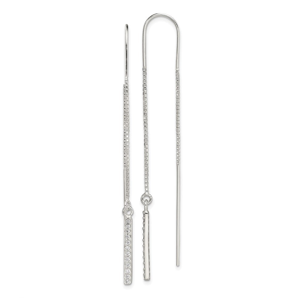Sterling Silver Polished CZ Bar Threader Earrings
