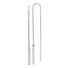 Sterling Silver Polished CZ Bar Threader Earrings