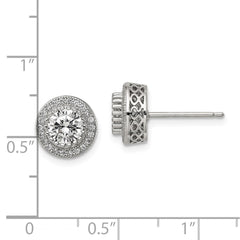Sterling Silver Round CZ Pave Halo Post Earrings