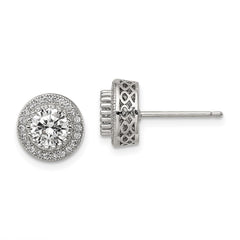 Sterling Silver Round CZ Pave Halo Post Earrings
