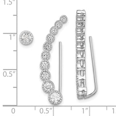 Rhodium-plated Sterling Silver CZ 1 Ear Climber and 1 Stud Earrings