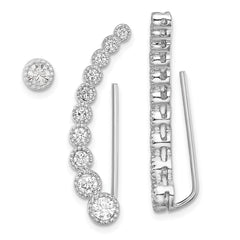 Rhodium-plated Sterling Silver CZ 1 Ear Climber and 1 Stud Earrings