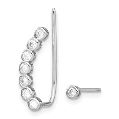 Rhodium-plated Sterling Silver CZ 1 Ear Climber and 1 Stud Earrings
