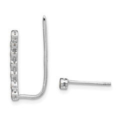 Rhodium-plated Sterling Silver CZ 1 Ear Climber and 1 Stud Earrings