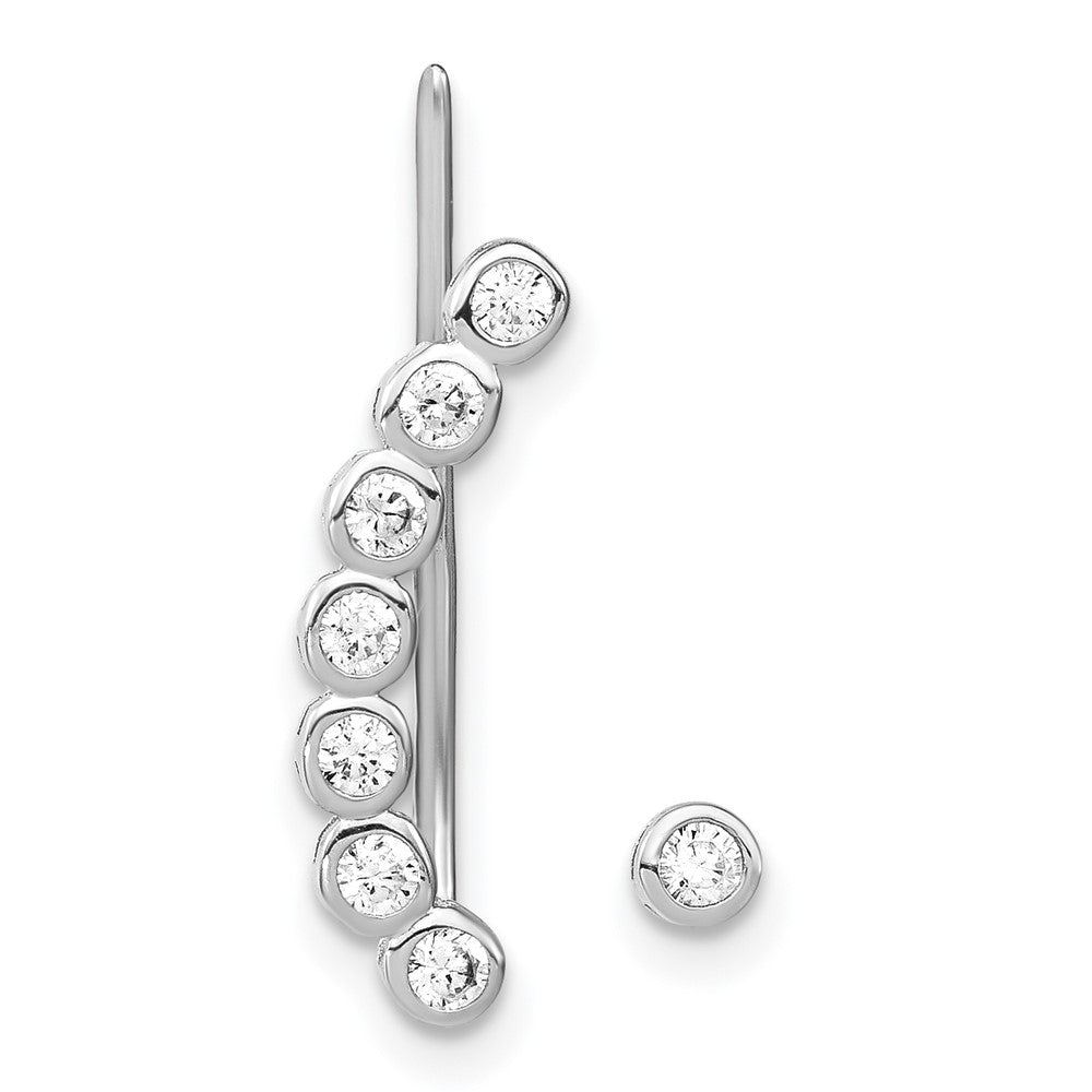 Rhodium-plated Sterling Silver CZ 1 Ear Climber and 1 Stud Earrings