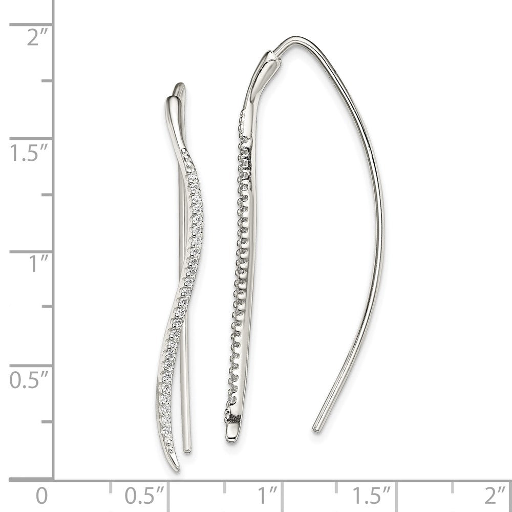 Sterling Silver CZ Curved Bar Threader Earrings