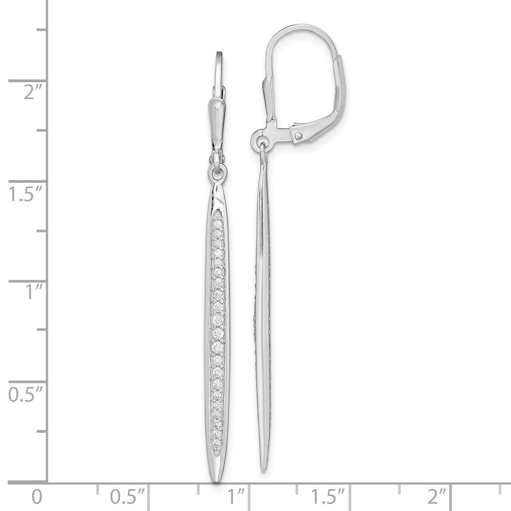 Rhodium-plated Sterling Silver CZ Bar Leverback Dangle Earrings