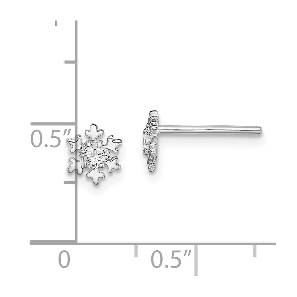Rhodium-plated Sterling Silver CZ Snowflake Post Earrings