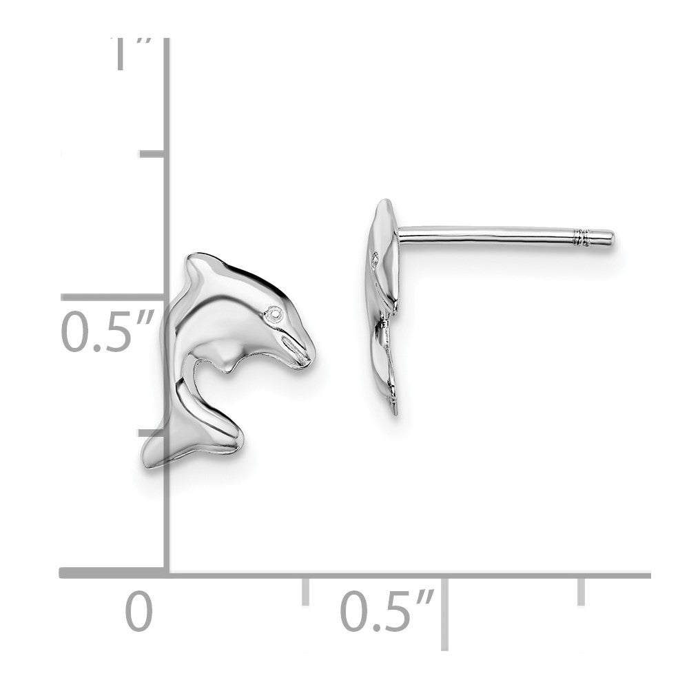 Rhodium-plated Sterling Silver Dolphin Stud Earrings