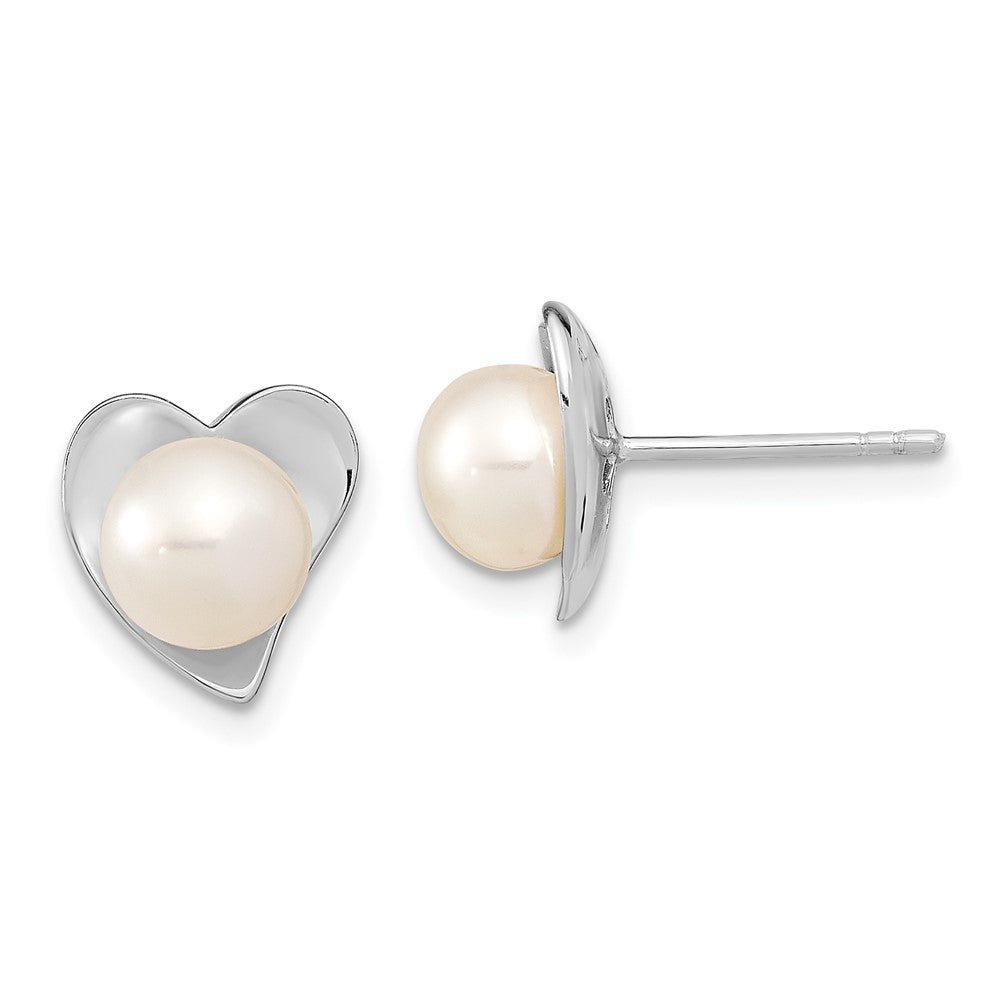 Rhodium-plated Sterling Silver 7-8mm White Button FWC Pearl Post Earrings