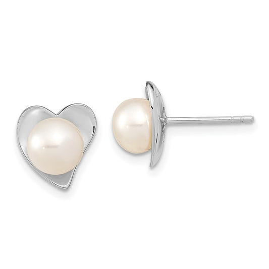 Rhodium-plated Sterling Silver 7-8mm White Button FWC Pearl Post Earrings