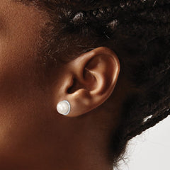 Rhodium-plated Sterling Silver 8-9mm White Button FWC Pearl Post Earrings
