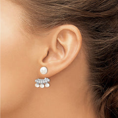 Rhodium-plated Sterling Silver White FWC Pearl CZ Front Back Earrings