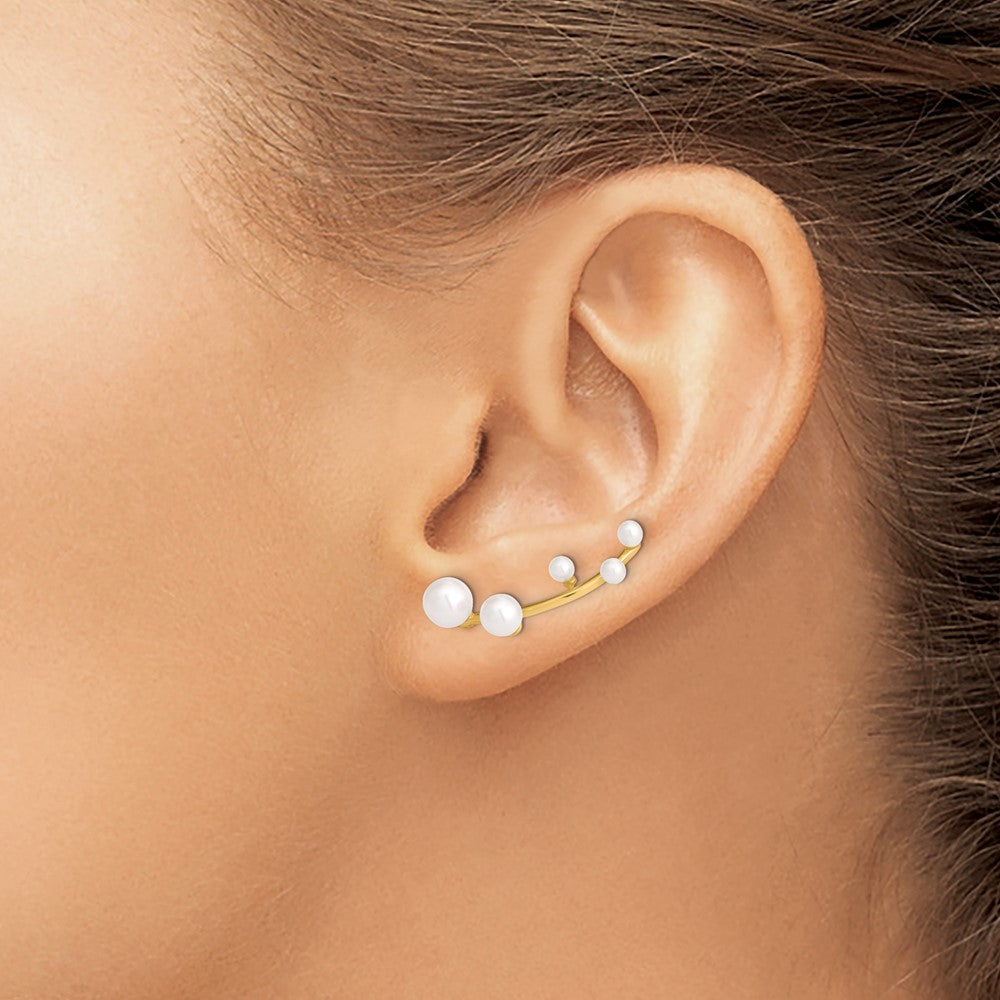 Yellow Gold-plated Sterling Silver 3-6mm White FWC Pearl Ear Climber Earrings