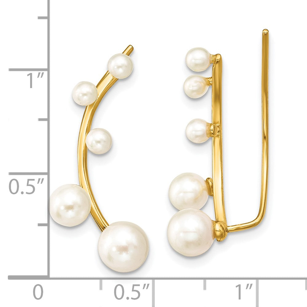 Yellow Gold-plated Sterling Silver 3-6mm White FWC Pearl Ear Climber Earrings
