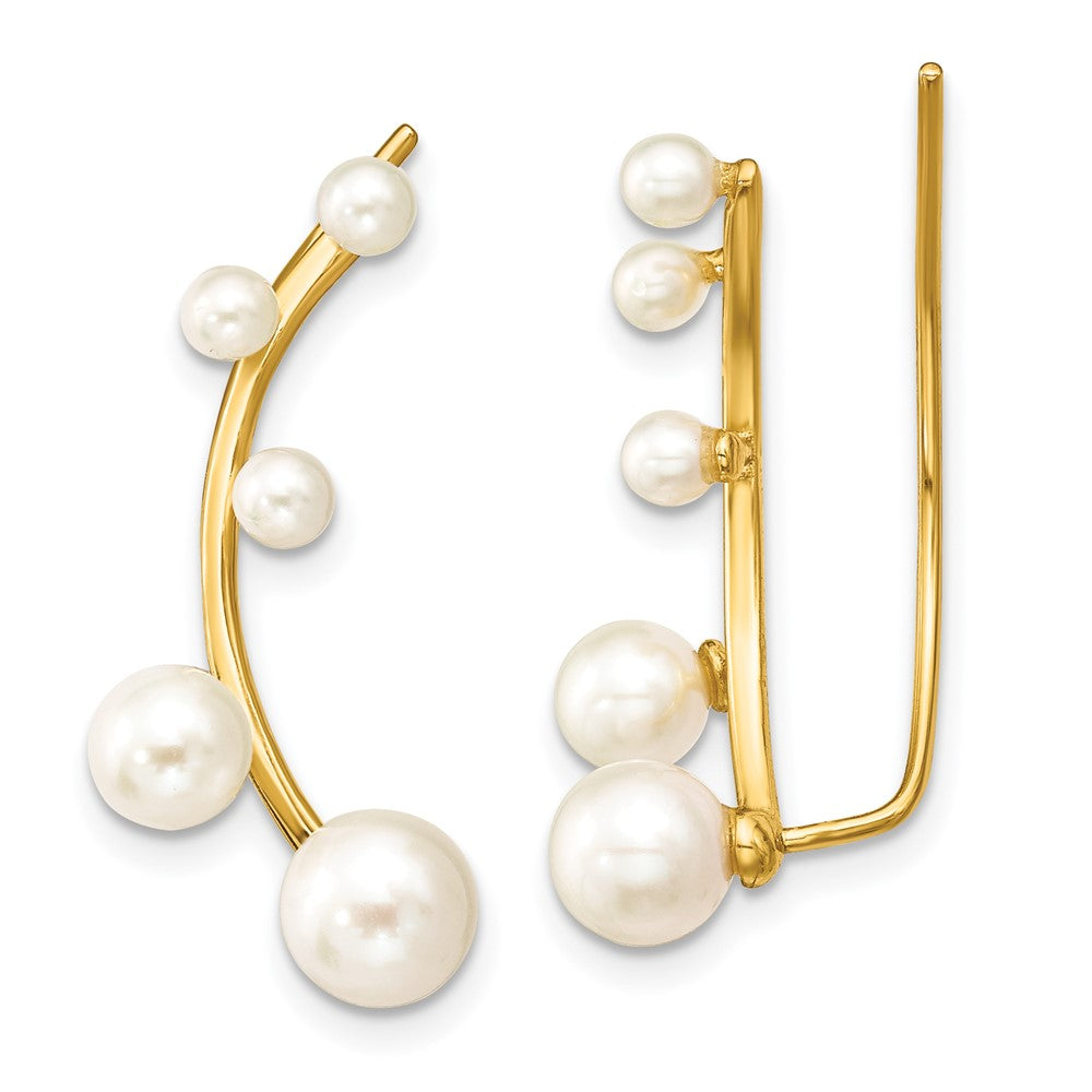 Yellow Gold-plated Sterling Silver 3-6mm White FWC Pearl Ear Climber Earrings