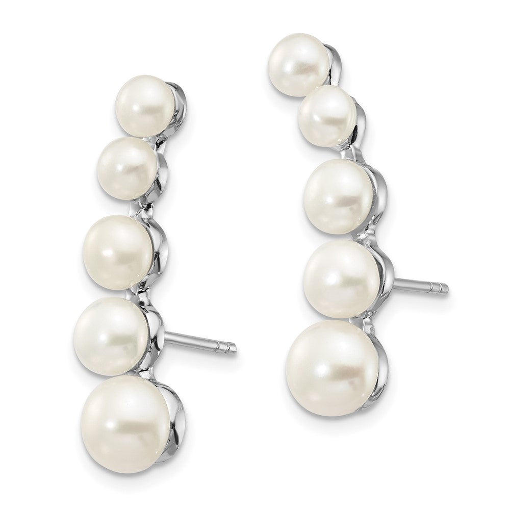 Rhodium-plated Sterling Silver 4-6mm Button FWC Pearl Ear Climber Earrings