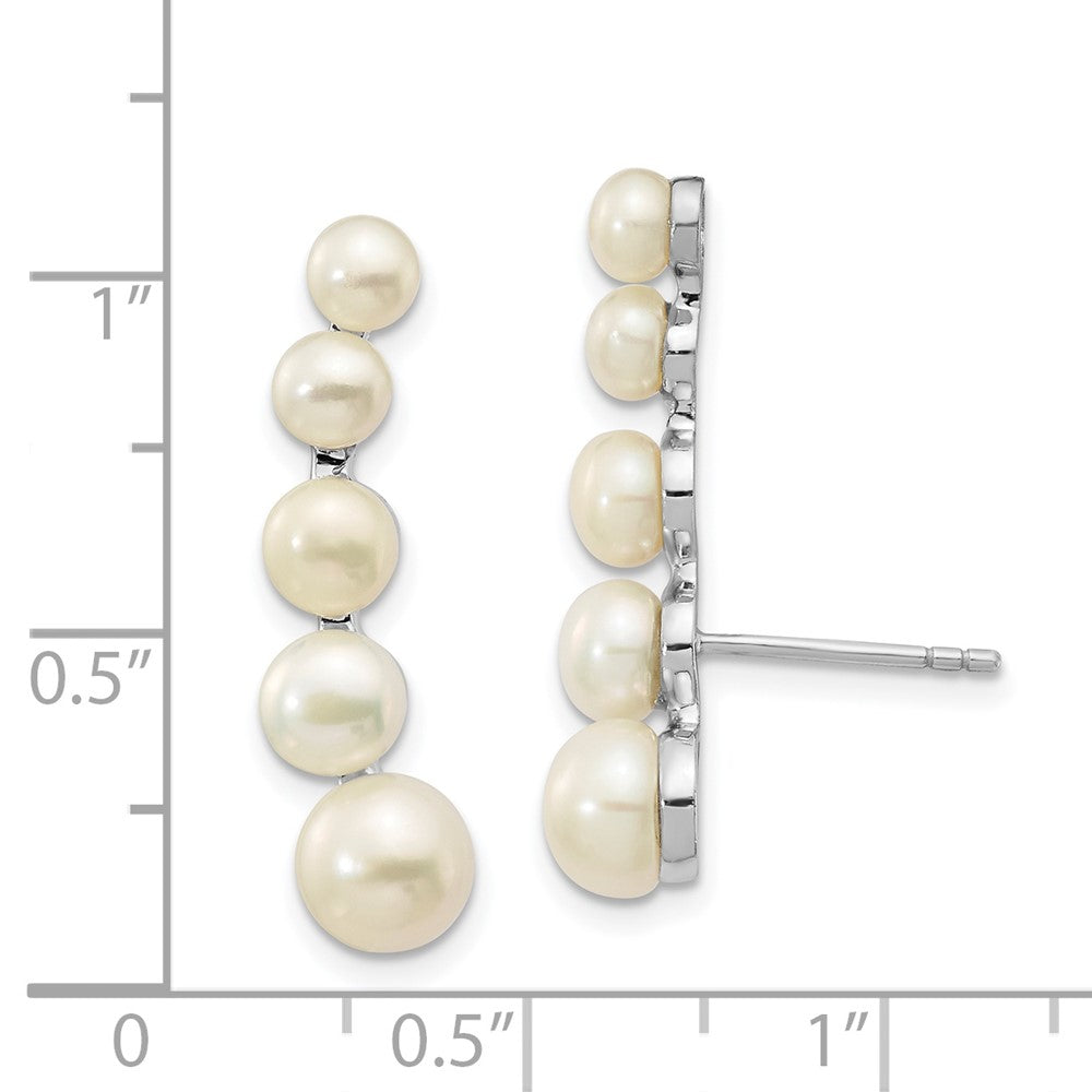 Rhodium-plated Sterling Silver 4-6mm Button FWC Pearl Ear Climber Earrings
