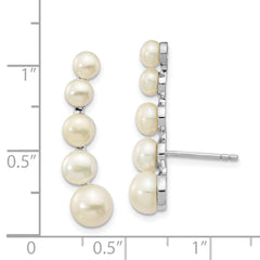 Rhodium-plated Sterling Silver 4-6mm Button FWC Pearl Ear Climber Earrings
