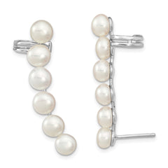 Rhodium-plated Sterling Silver 5-6mm FWC Pearl Ear Climber Cuff Earrings