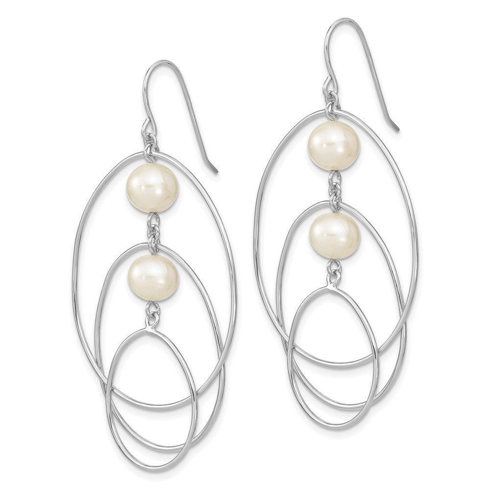 Rhodium-plated Sterling Silver 8-9mm White FWC Pearl Hoop Earrin