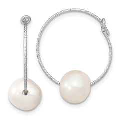 Rhodium-plated Sterling Silver 8-9mm Round FWC Pearl Hoop Earrings