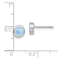 Rhodium-plated Sterling Silver Synthetic Blue Opal Post Earrings