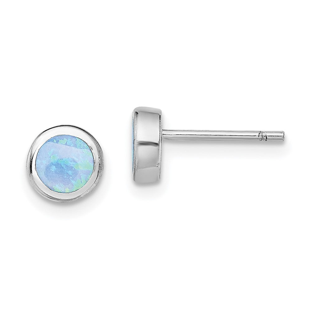 Rhodium-plated Sterling Silver Synthetic Blue Opal Post Earrings