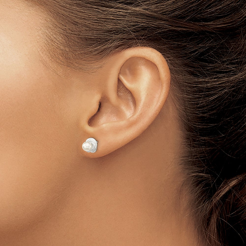 Sterling Silver Polished FWC Pearl Post Earrings