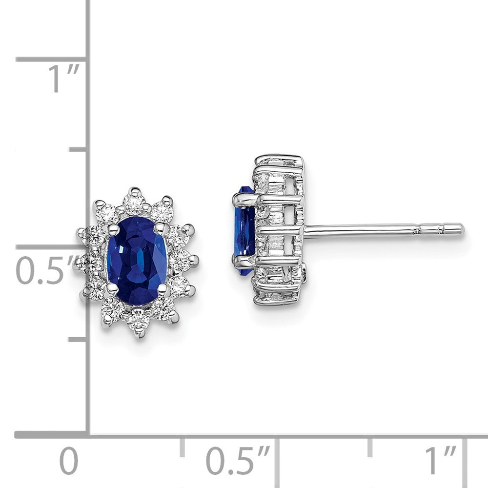Rhodium-plated Sterling Silver CZ Lab Cr. Blue Sapphire Earrings