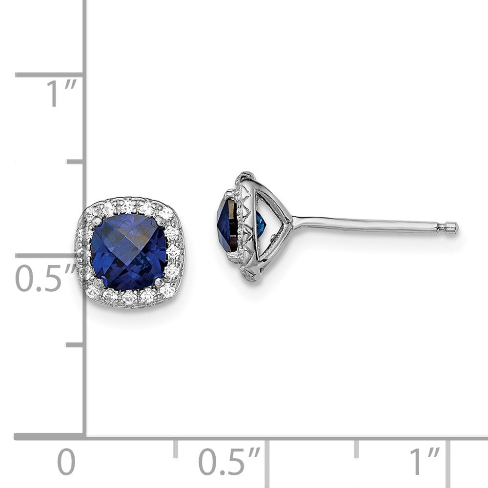 Rhodium-plated Sterling Silver Created Blue White Sapphire Post Earrings