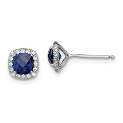 Rhodium-plated Sterling Silver Created Blue White Sapphire Post Earrings