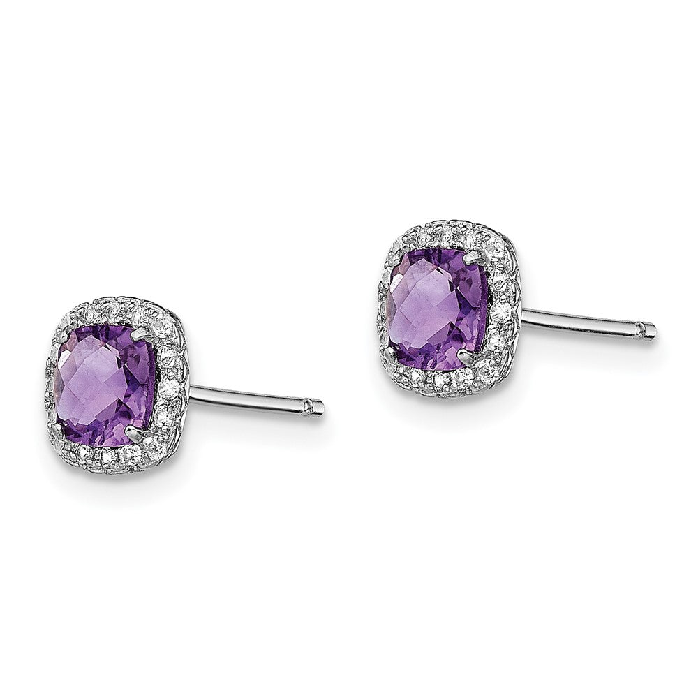 Rhodium-plated Sterling Silver Amethyst and Cr White Sapphire Earrings