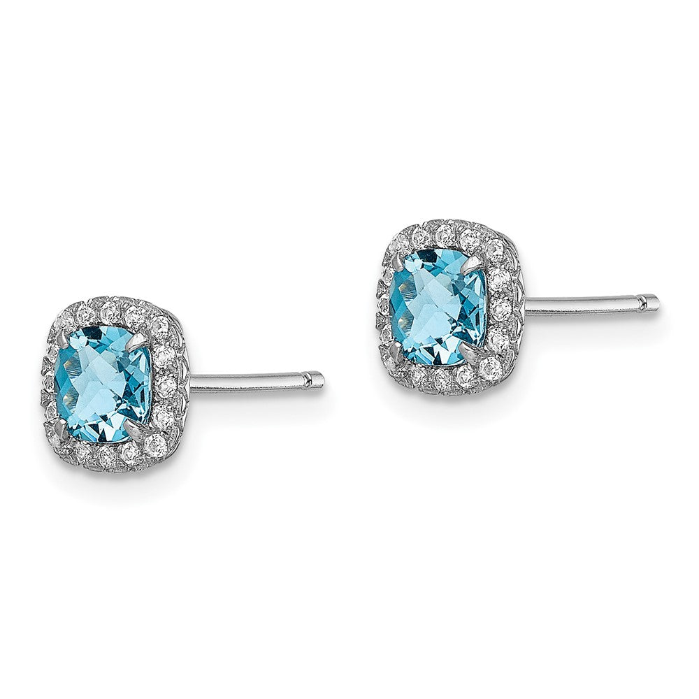 Rhodium-plated Sterling Silver Blue Topaz and Cr. Wht Sapphire Earrings
