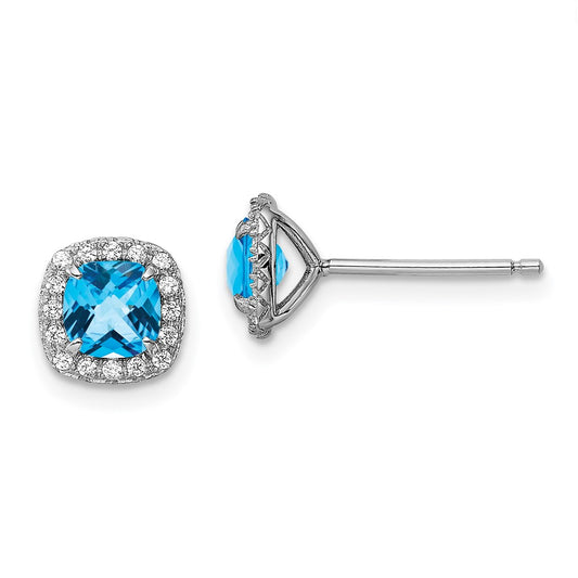 Rhodium-plated Sterling Silver Blue Topaz and Cr. Wht Sapphire Earrings