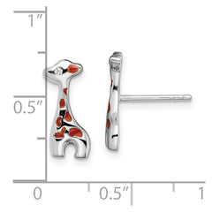 Rhodium-plated Sterling Silver Enameled CZ Giraffe Post Earrings
