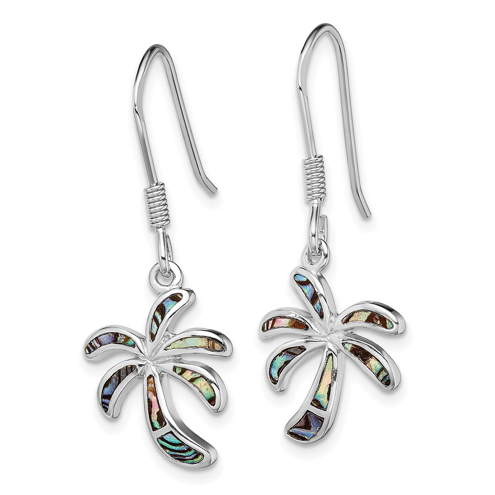 Rhodium-plated Sterling Silver Abalone Palm Tree Earrings