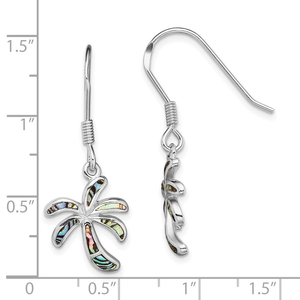 Rhodium-plated Sterling Silver Abalone Palm Tree Earrings