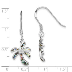 Rhodium-plated Sterling Silver Abalone Palm Tree Earrings