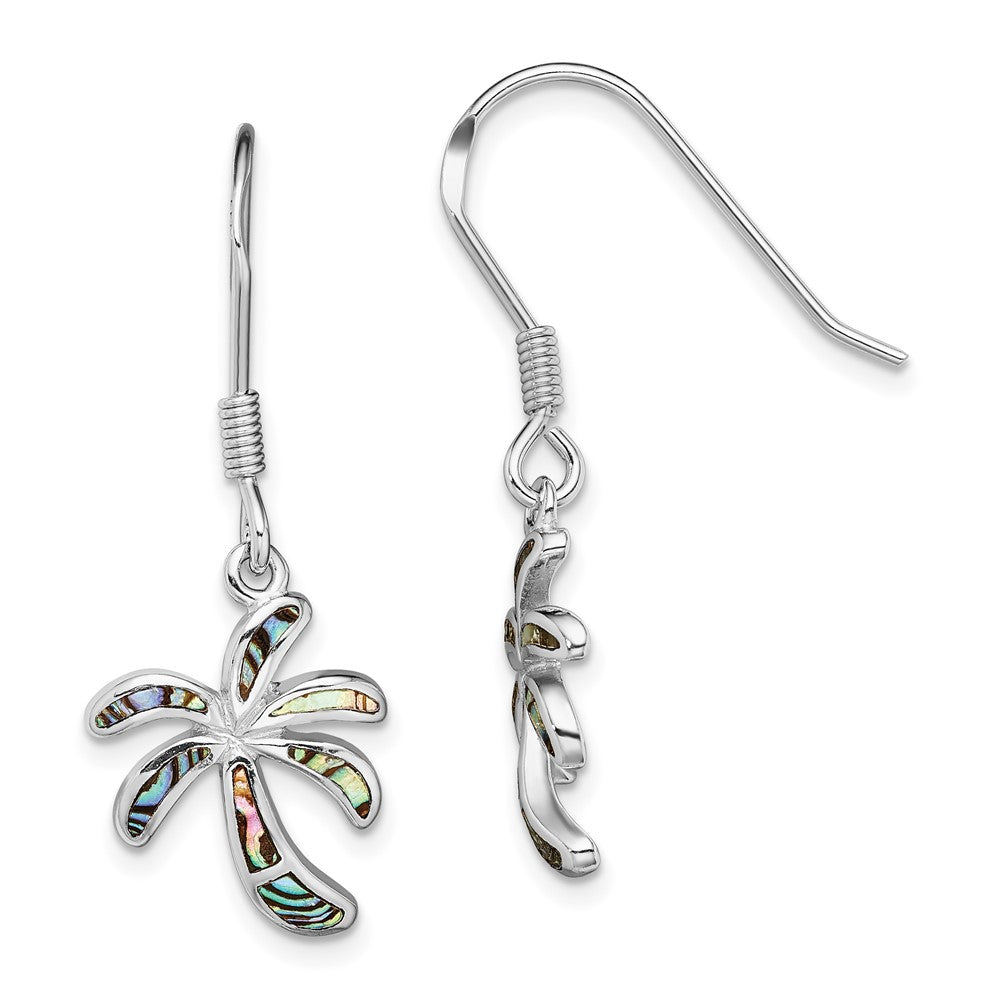 Rhodium-plated Sterling Silver Abalone Palm Tree Earrings