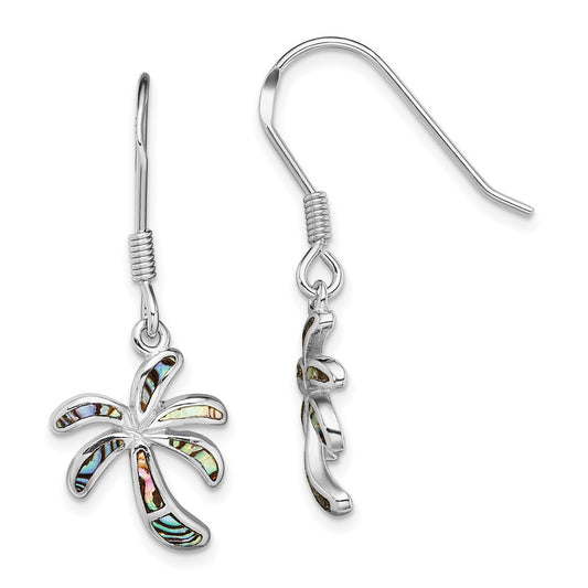 Rhodium-plated Sterling Silver Abalone Palm Tree Earrings