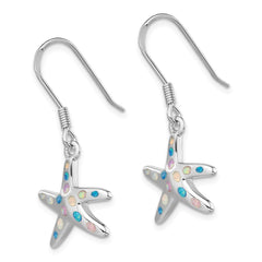 Rhodium-plated Sterling Silver Pink Blue Created Opal Starfish Earrings