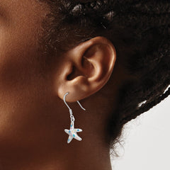 Rhodium-plated Sterling Silver Pink Blue Created Opal Starfish Earrings