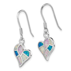 Rhodium-plated Sterling Silver White Pink Blue Created Opal Heart Earrings