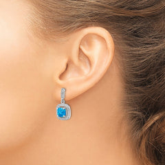 Rhodium-plated Sterling Silver Blue Created Opal CZ Post Earrings