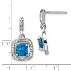 Rhodium-plated Sterling Silver Blue Created Opal CZ Post Earrings