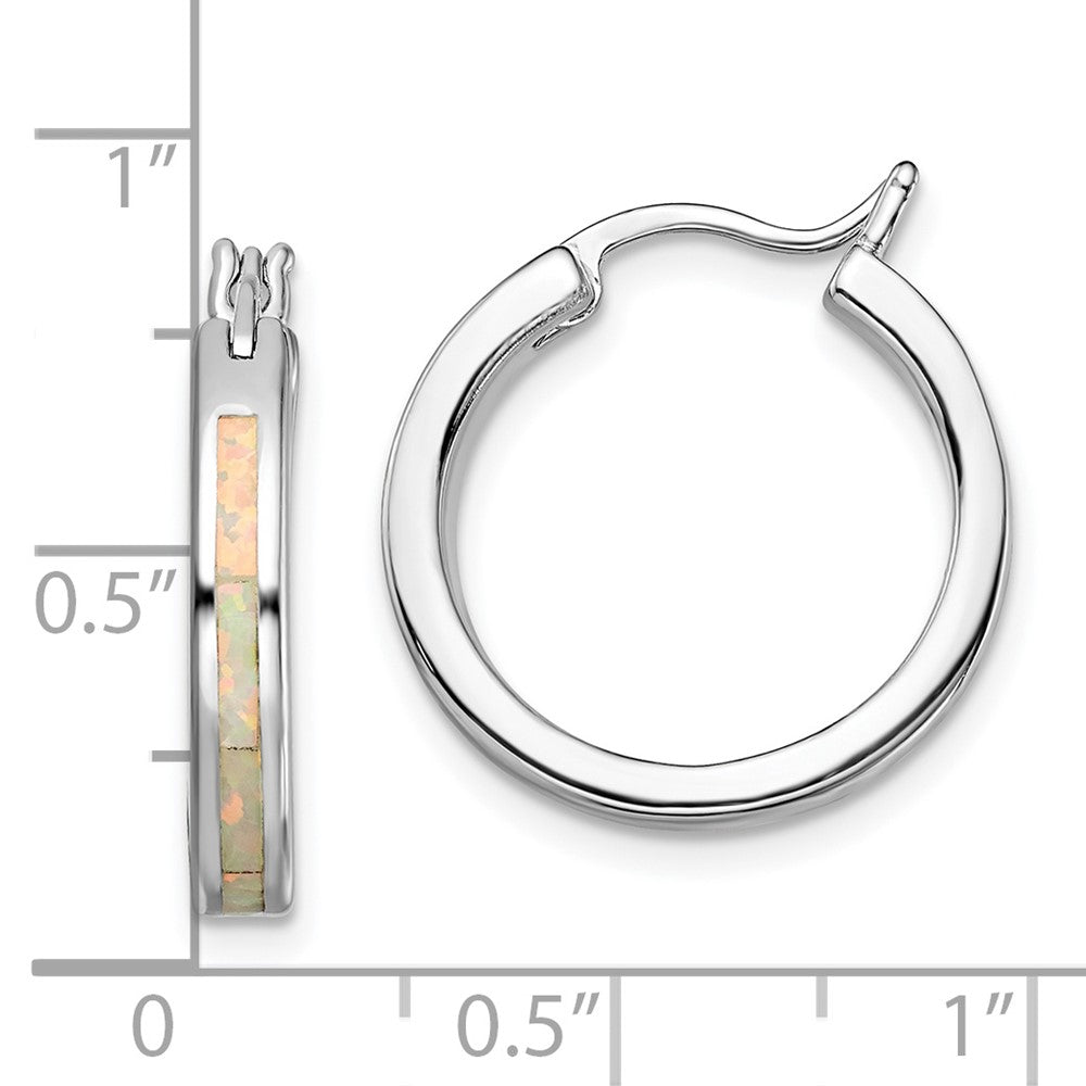 Rhodium-plated Sterling Silver White Created Opal Hoop Earrings