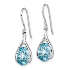 Rhodium-plated Sterling Silver Blue Topaz Shepherds Hook Earrings