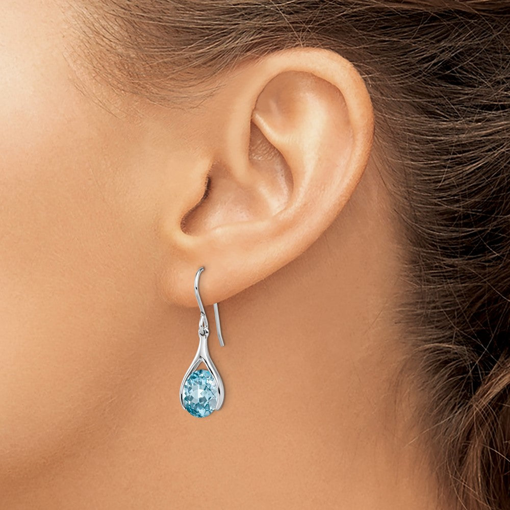 Rhodium-plated Sterling Silver Blue Topaz Shepherds Hook Earrings