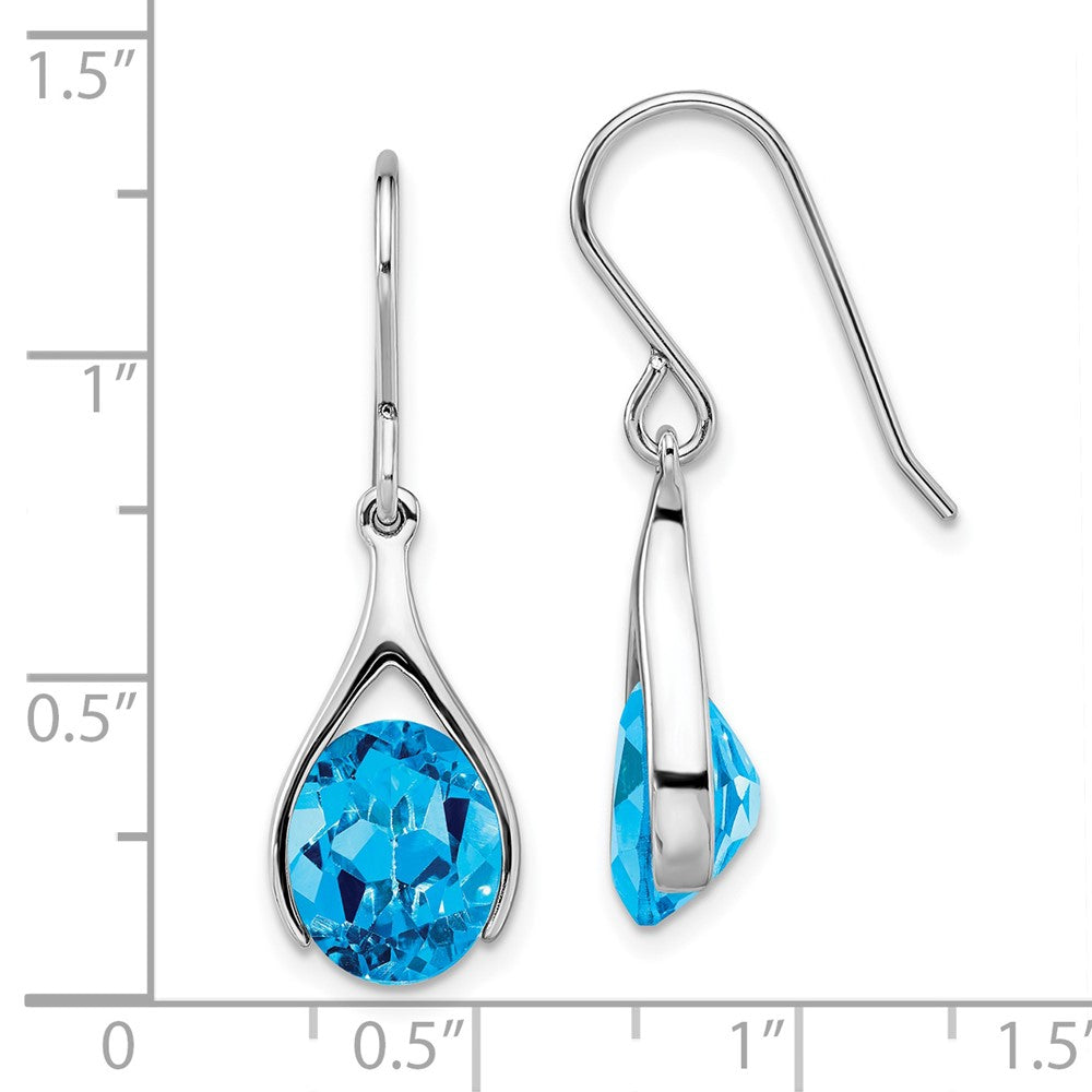 Rhodium-plated Sterling Silver Blue Topaz Shepherds Hook Earrings